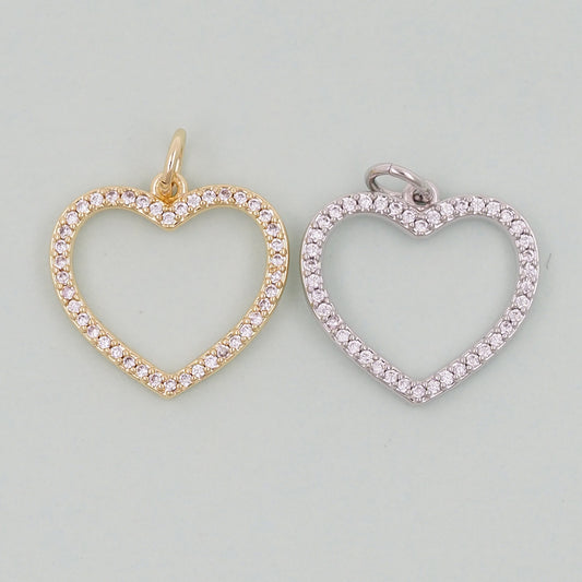 18K Gold Filled Heart Pendant,CZ Micro Pave Heart Charm Bracelet Necklace for DIY Jewelry Making Supply