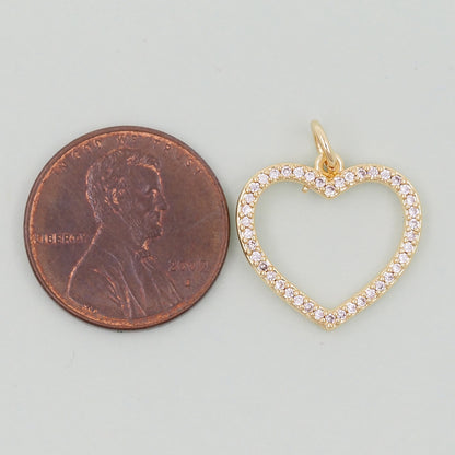 18K Gold Filled Heart Pendant,CZ Micro Pave Heart Charm Bracelet Necklace for DIY Jewelry Making Supply