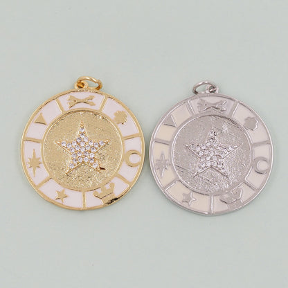 18K Gold Filled Round Star Pendant,CZ Micro Pave Star Charm Bracelet Necklace for DIY Jewelry Making Supply