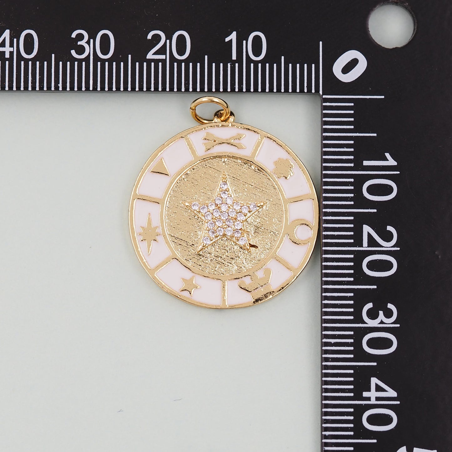 18K Gold Filled Round Star Pendant,CZ Micro Pave Star Charm Bracelet Necklace for DIY Jewelry Making Supply