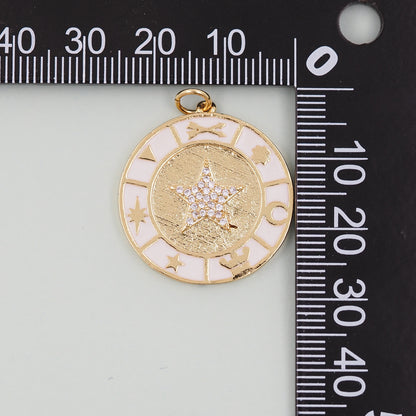 18K Gold Filled Round Star Pendant,CZ Micro Pave Star Charm Bracelet Necklace for DIY Jewelry Making Supply