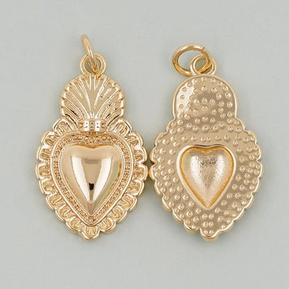 18K Gold Filled Sacred Heart Pendant,Sacred Heart Charm Bracelet Necklace for DIY Jewelry Making Supply