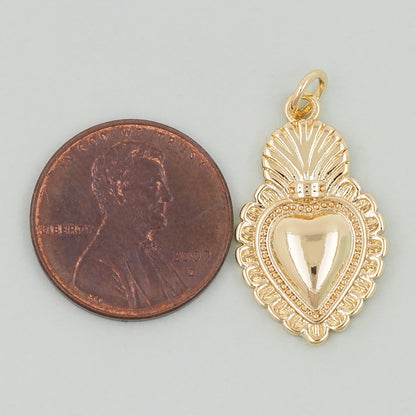 18K Gold Filled Sacred Heart Pendant,Sacred Heart Charm Bracelet Necklace for DIY Jewelry Making Supply