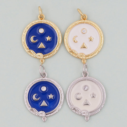 18K Gold Filled Star Pendant,Enamel Moon Charm Bracelet Necklace for DIY Jewelry Making Supply