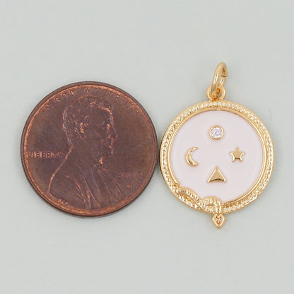 18K Gold Filled Star Pendant,Enamel Moon Charm Bracelet Necklace for DIY Jewelry Making Supply