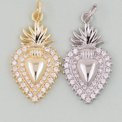 18K Gold Filled Sacred Heart Pendant,CZ Micro Pave Religious Charm Bracelet Necklace for DIY Jewelry Making Supply