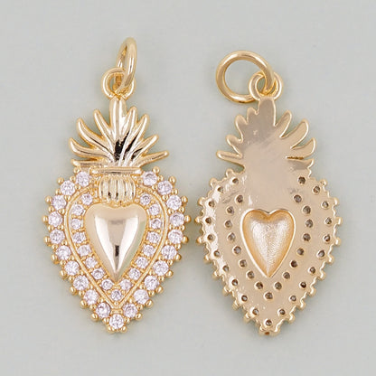 18K Gold Filled Sacred Heart Pendant,CZ Micro Pave Religious Charm Bracelet Necklace for DIY Jewelry Making Supply