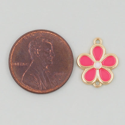 Gold Enamel Flower Charms,18K Gold Filled flower daisy Pendant,flower Charm Bracelet Necklace for DIY Jewelry Making Supply
