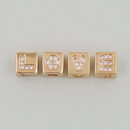 Gold Love Beads Charms,18K Gold Filled Cube Love Pendant,Love Charm Bracelet Necklace for DIY Jewelry Making Supply hole 3mm