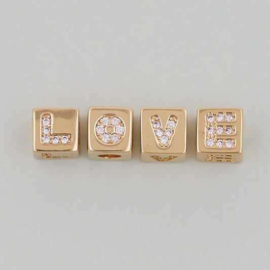 Gold Love Beads Charms,18K Gold Filled Cube Love Pendant,Love Charm Bracelet Necklace for DIY Jewelry Making Supply hole 3mm