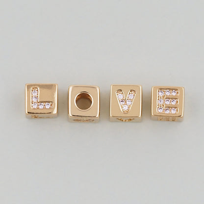 Gold Love Beads Charms,18K Gold Filled Cube Love Pendant,Love Charm Bracelet Necklace for DIY Jewelry Making Supply hole 3mm