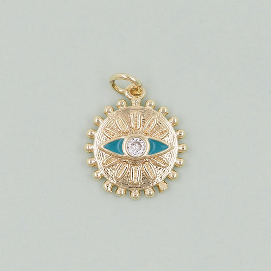 Gold Round Evil Eye Charms,18K Gold Filled Evil Eye Pendant,Sun Evil Eye Charm Bracelet Necklace for DIY Jewelry Making Supply
