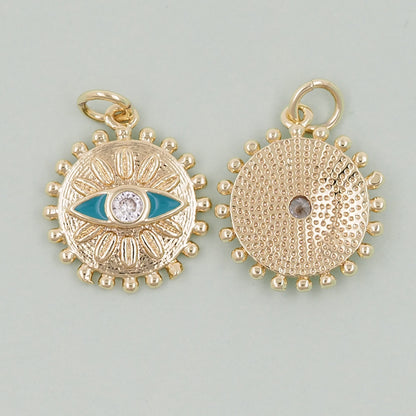 Gold Round Evil Eye Charms,18K Gold Filled Evil Eye Pendant,Sun Evil Eye Charm Bracelet Necklace for DIY Jewelry Making Supply