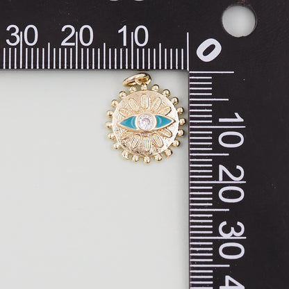 Gold Round Evil Eye Charms,18K Gold Filled Evil Eye Pendant,Sun Evil Eye Charm Bracelet Necklace for DIY Jewelry Making Supply