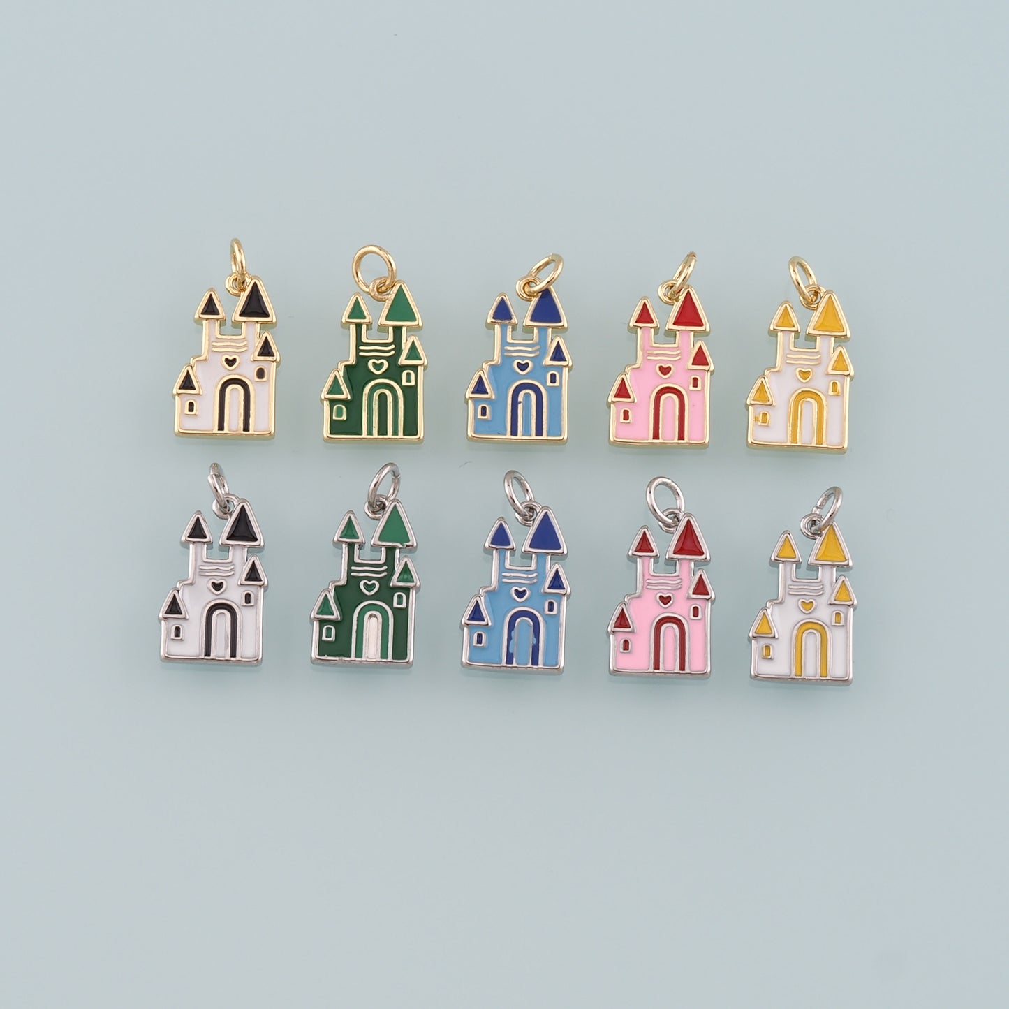 18K Gold Filled Castle Pendant,Enamel Castle Charm Bracelet Necklace for DIY Jewelry Making Supply