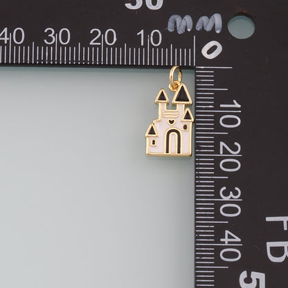 18K Gold Filled Castle Pendant,Enamel Castle Charm Bracelet Necklace for DIY Jewelry Making Supply