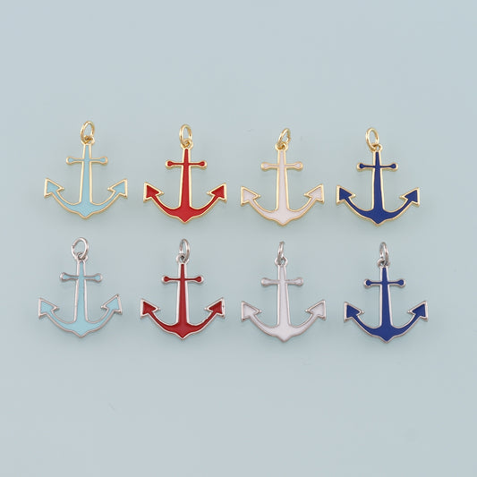 Gold Anchor Charms,18K Gold Filled Enamel Anchor Pendant Charm Bracelet Necklace for DIY Jewelry Making Supply