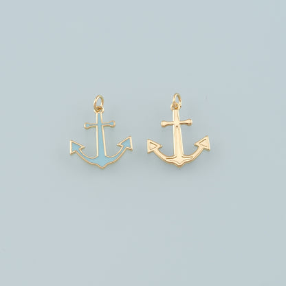 Gold Anchor Charms,18K Gold Filled Enamel Anchor Pendant Charm Bracelet Necklace for DIY Jewelry Making Supply