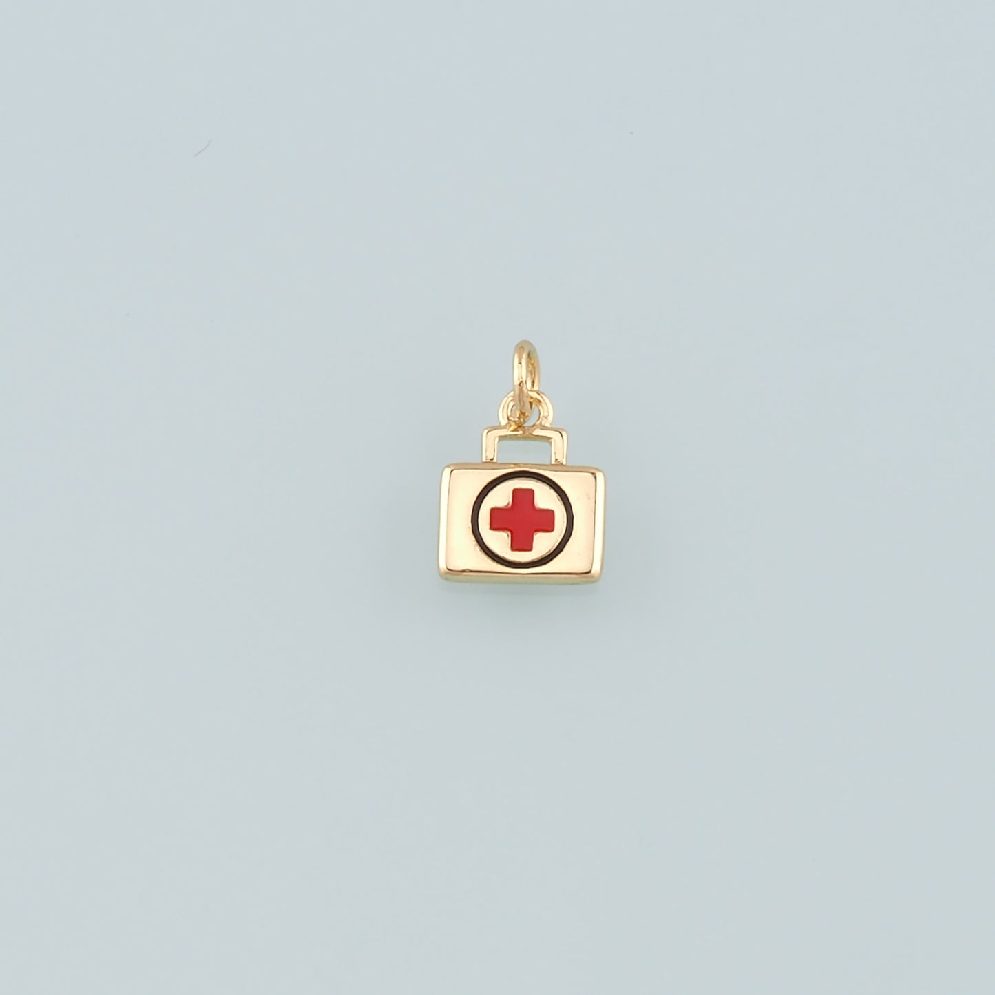 Gold Medical Charms,18K Gold Filled First Aid Kit Pendant,Enamel First Aid Kit Charm Bracelet Necklace for DIY Jewelry Making Supply