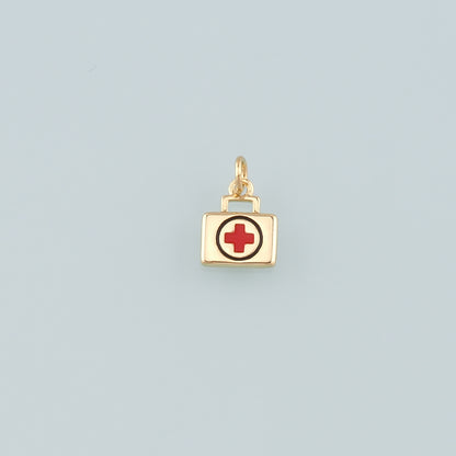 Gold Medical Charms,18K Gold Filled First Aid Kit Pendant,Enamel First Aid Kit Charm Bracelet Necklace for DIY Jewelry Making Supply