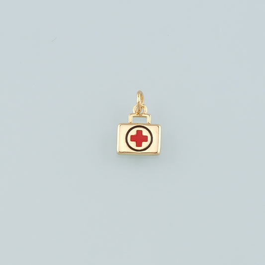 Gold Medical Charms,18K Gold Filled First Aid Kit Pendant,Enamel First Aid Kit Charm Bracelet Necklace for DIY Jewelry Making Supply