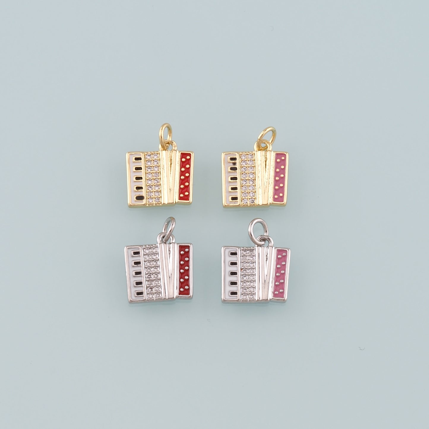 Gold Musical Instrument Charms,18K Gold Filled Accordion Pendant,Enamel Accordion Charm Bracelet Necklace for DIY Jewelry Making Supply