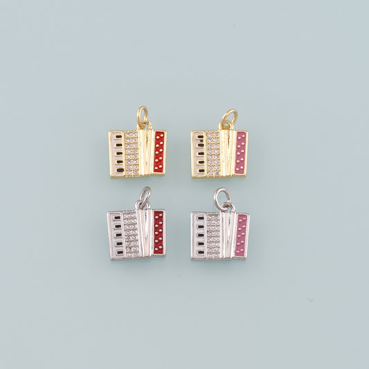 Gold Musical Instrument Charms,18K Gold Filled Accordion Pendant,Enamel Accordion Charm Bracelet Necklace for DIY Jewelry Making Supply