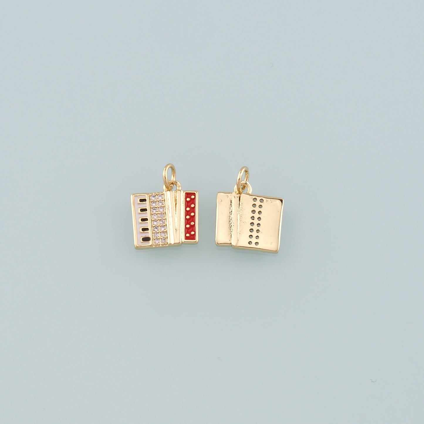 Gold Musical Instrument Charms,18K Gold Filled Accordion Pendant,Enamel Accordion Charm Bracelet Necklace for DIY Jewelry Making Supply
