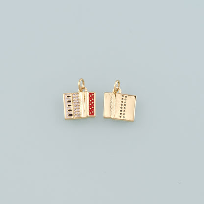 Gold Musical Instrument Charms,18K Gold Filled Accordion Pendant,Enamel Accordion Charm Bracelet Necklace for DIY Jewelry Making Supply