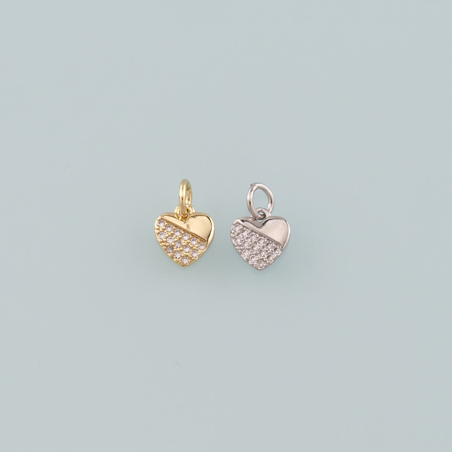 Gold Heart Charms,18K Gold Filled Heart Pendant,CZ Micro Pave Heart Charm Bracelet Necklace for DIY Jewelry Making Supply