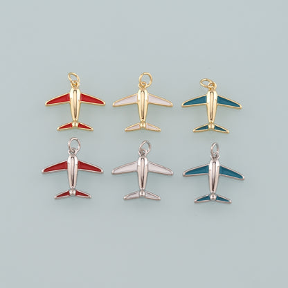 18K Gold Filled Airplane Pendant,Enamel Airplane Charm Bracelet Necklace for DIY Jewelry Making Supply