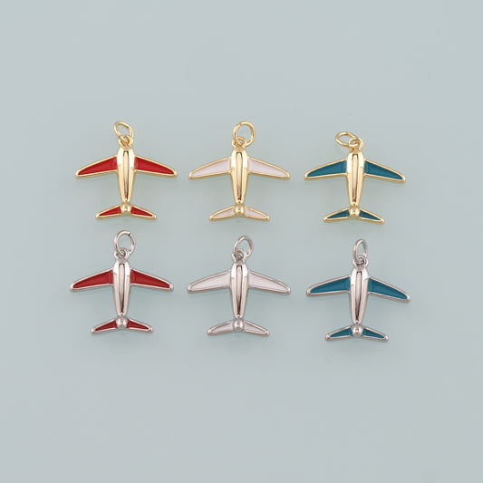 18K Gold Filled Airplane Pendant,Enamel Airplane Charm Bracelet Necklace for DIY Jewelry Making Supply