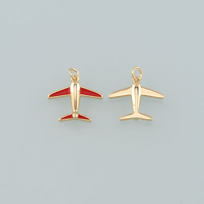 18K Gold Filled Airplane Pendant,Enamel Airplane Charm Bracelet Necklace for DIY Jewelry Making Supply