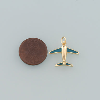 18K Gold Filled Airplane Pendant,Enamel Airplane Charm Bracelet Necklace for DIY Jewelry Making Supply