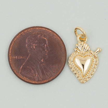 Gold sacred Heart Charms,18K Gold Filled Milagro Heart Pendant,Religious Charm Bracelet Necklace for DIY Jewelry Making Supply