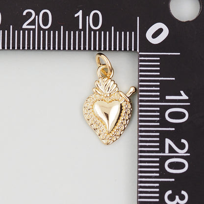 Gold sacred Heart Charms,18K Gold Filled Milagro Heart Pendant,Religious Charm Bracelet Necklace for DIY Jewelry Making Supply