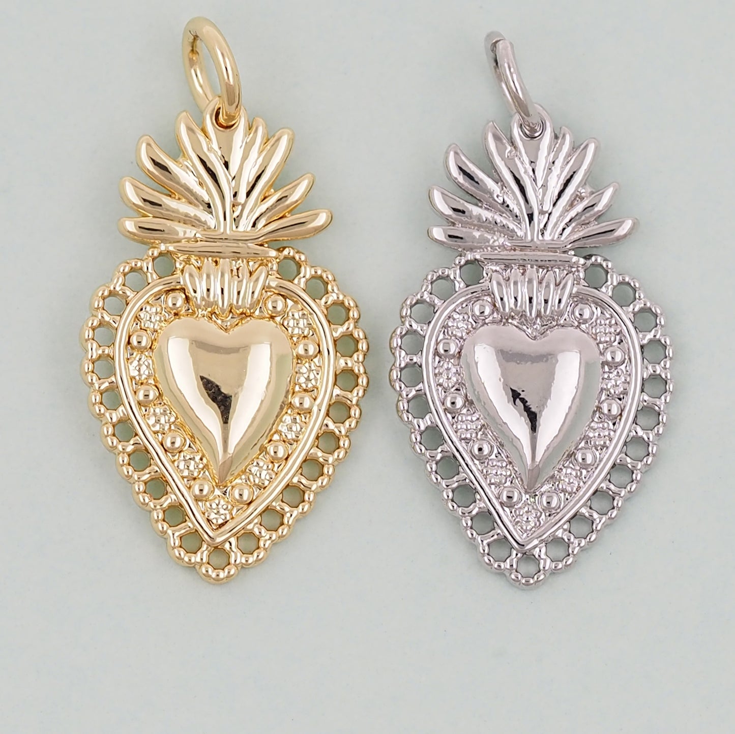 Gold sacred Heart Charms,18K Gold Filled Milagro Heart Pendant,Religious Charm Bracelet Necklace for DIY Jewelry Making Supply