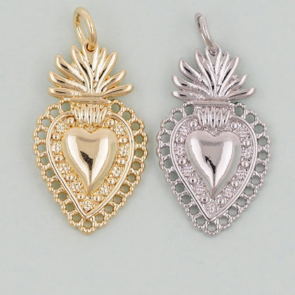 Gold sacred Heart Charms,18K Gold Filled Milagro Heart Pendant,Religious Charm Bracelet Necklace for DIY Jewelry Making Supply