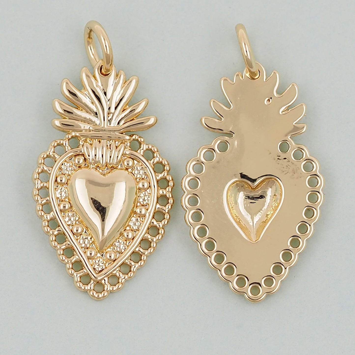 Gold sacred Heart Charms,18K Gold Filled Milagro Heart Pendant,Religious Charm Bracelet Necklace for DIY Jewelry Making Supply
