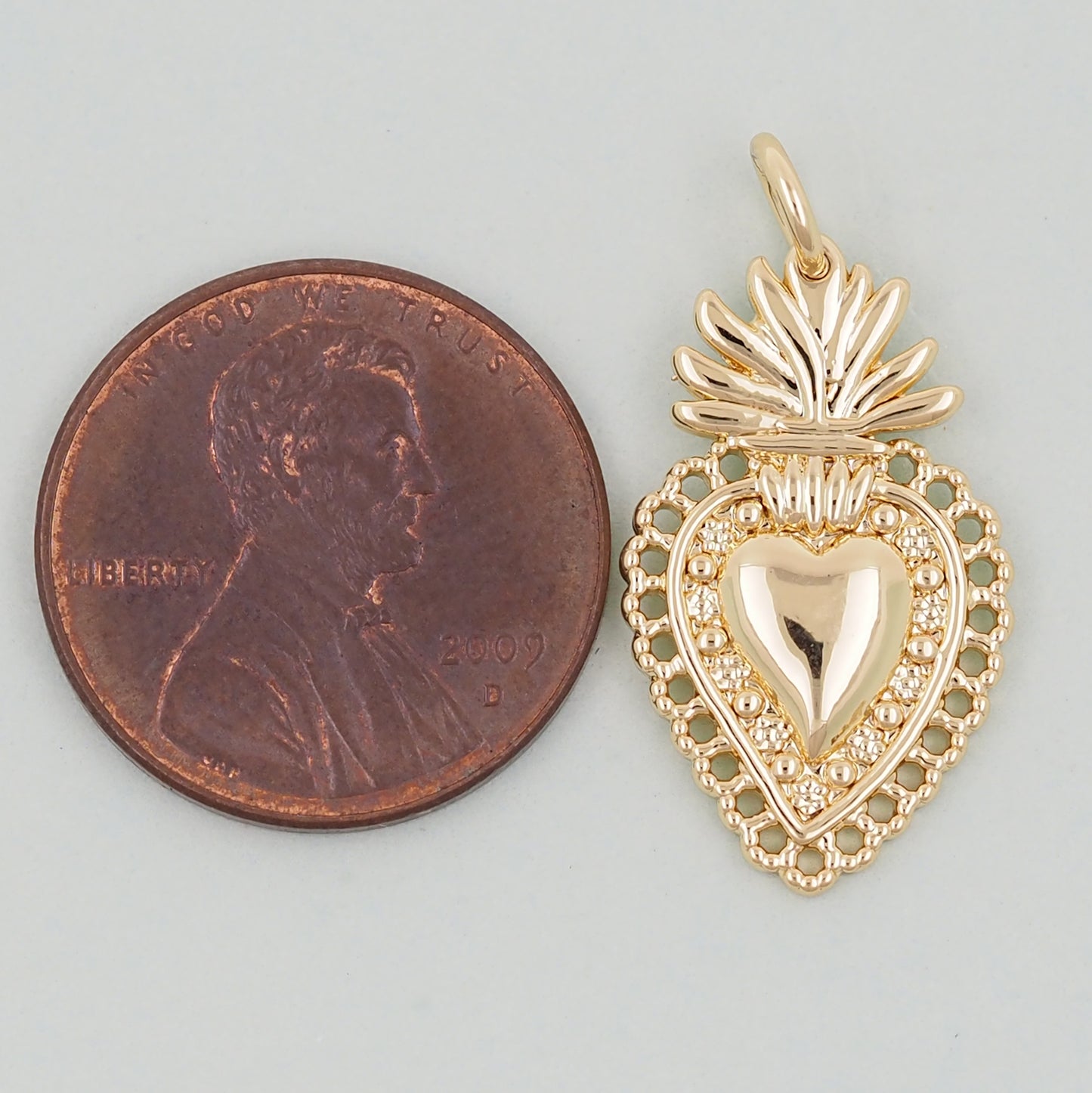 Gold sacred Heart Charms,18K Gold Filled Milagro Heart Pendant,Religious Charm Bracelet Necklace for DIY Jewelry Making Supply