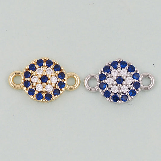 Gold Round Evil Eye Charms,18K Gold Filled Blue Evil Eye Connector Pendant Charm Bracelet Necklace for DIY Jewelry Making Supply