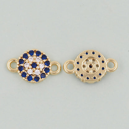 Gold Round Evil Eye Charms,18K Gold Filled Blue Evil Eye Connector Pendant Charm Bracelet Necklace for DIY Jewelry Making Supply