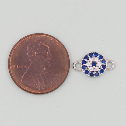 Gold Round Evil Eye Charms,18K Gold Filled Blue Evil Eye Connector Pendant Charm Bracelet Necklace for DIY Jewelry Making Supply