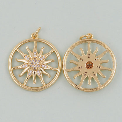 Gold Sun Charms,18K Gold Filled Sun Pendant,celestial  Charm Bracelet Necklace for DIY Jewelry Making Supply