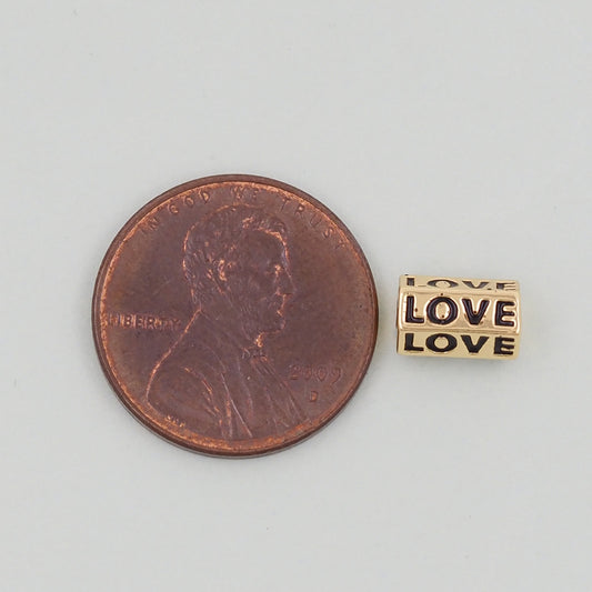 Gold Love Beads Charms,18K Gold Filled Cube Love Pendant,Love Charm Bracelet Necklace for DIY Jewelry Making Supply hole 3mm