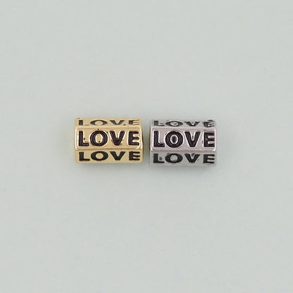 Gold Love Beads Charms,18K Gold Filled Cube Love Pendant,Love Charm Bracelet Necklace for DIY Jewelry Making Supply hole 3mm