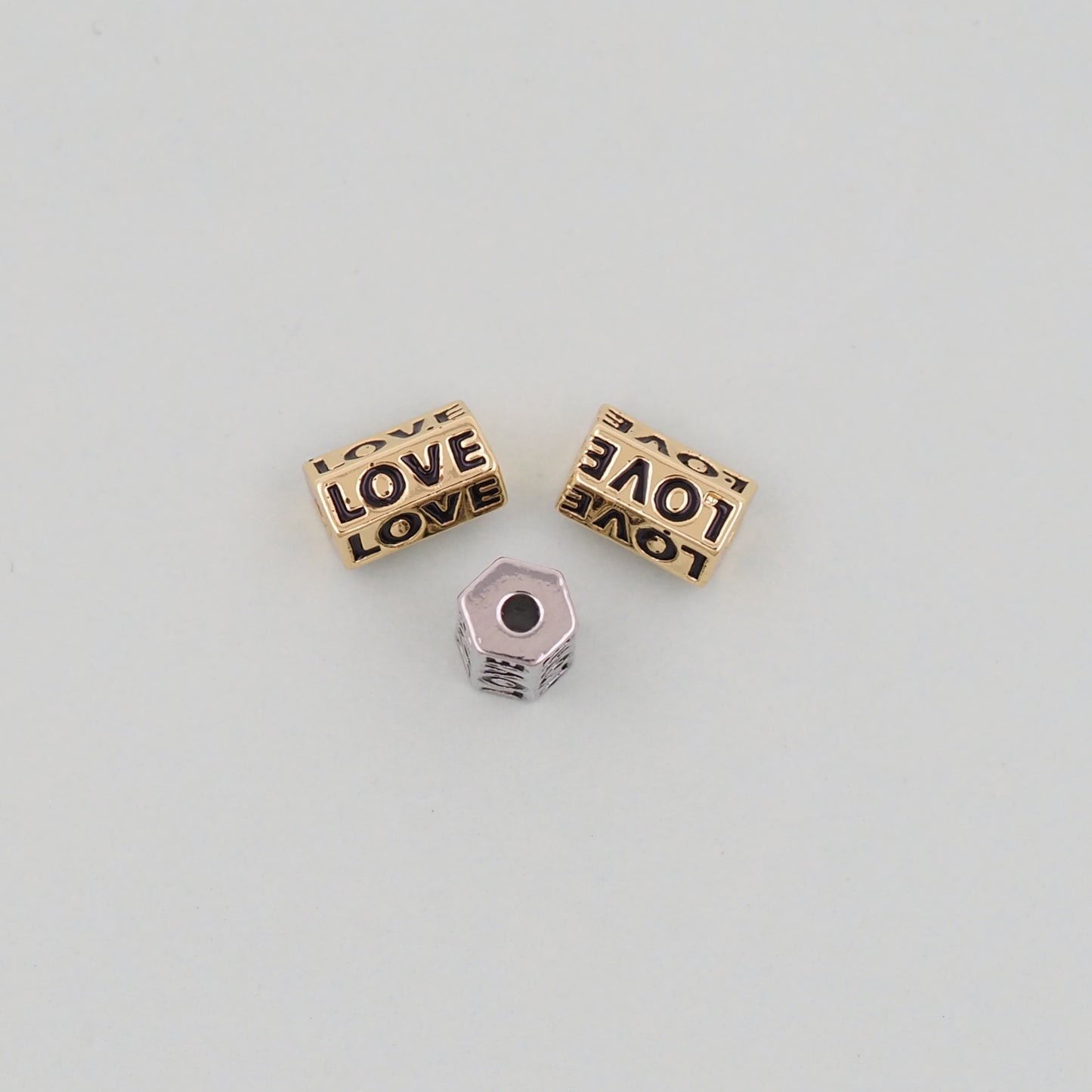Gold Love Beads Charms,18K Gold Filled Cube Love Pendant,Love Charm Bracelet Necklace for DIY Jewelry Making Supply hole 3mm