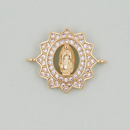 Gold Our Lady of Guadalupe Charms,18K Gold Filled virgin mary Connector Pendant Charm Bracelet Necklace for DIY Jewelry Making Supply
