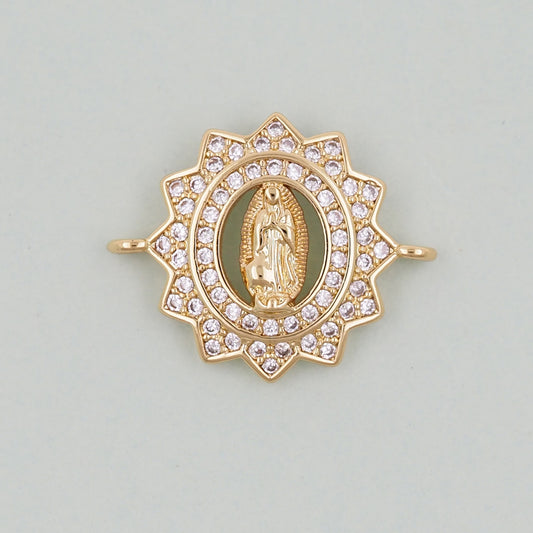 Gold Our Lady of Guadalupe Charms,18K Gold Filled virgin mary Connector Pendant Charm Bracelet Necklace for DIY Jewelry Making Supply