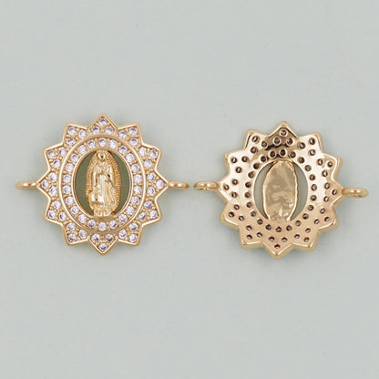 Gold Our Lady of Guadalupe Charms,18K Gold Filled virgin mary Connector Pendant Charm Bracelet Necklace for DIY Jewelry Making Supply